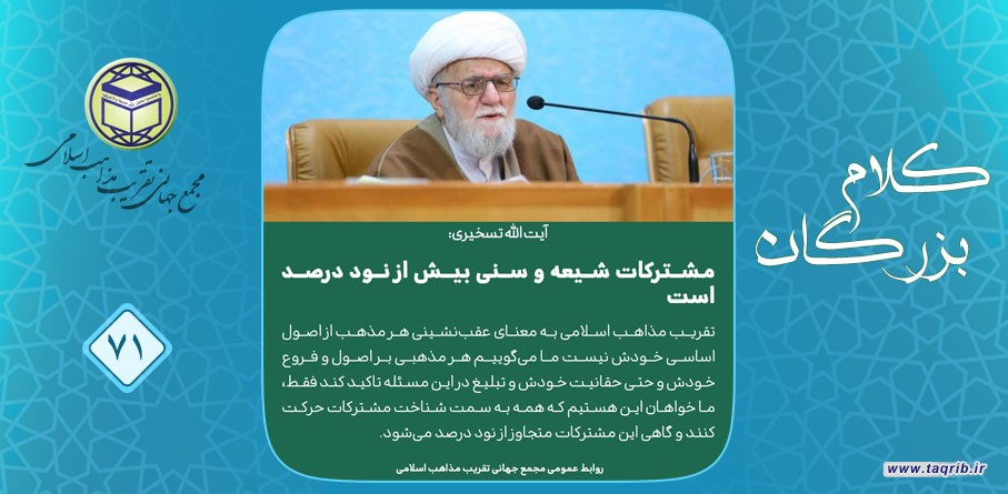 آیت الله تسخیری: شیعه و سنی بیش از نود درصد است
